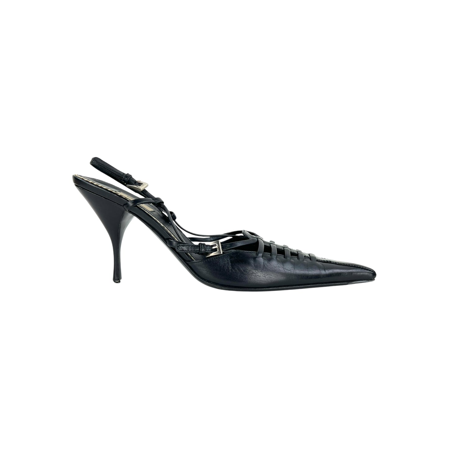 Prada Pointed Toe Leather Slingback Heels