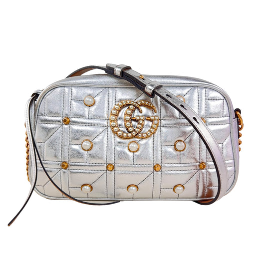 Gucci Marmont Studded Pearl Leather Crossbody Bag