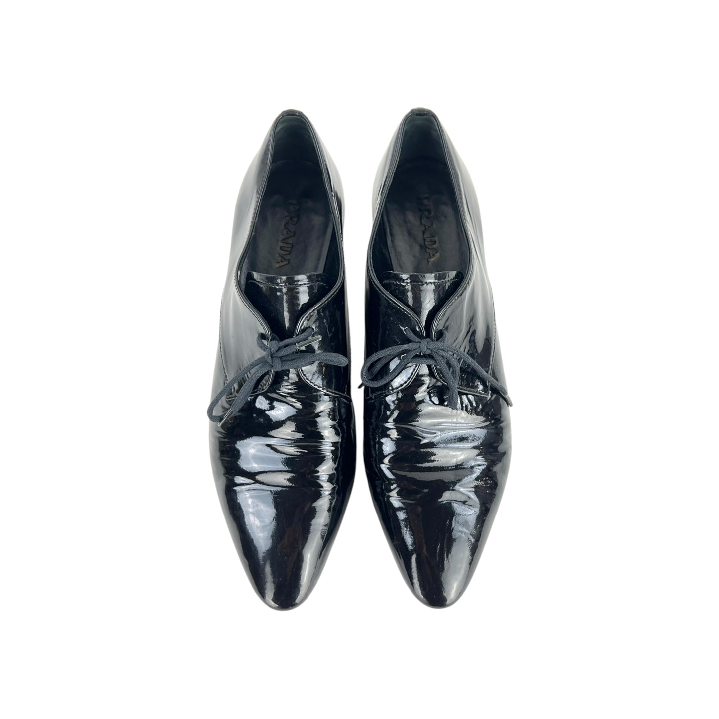 Prada Patent Leather Lace-Up Kitten Heel Shoes