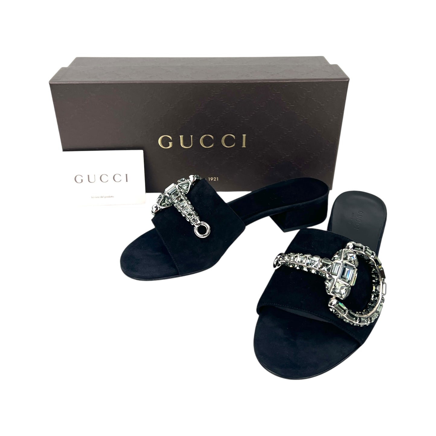 Gucci Rhinestone Horsebit Suede Sandals