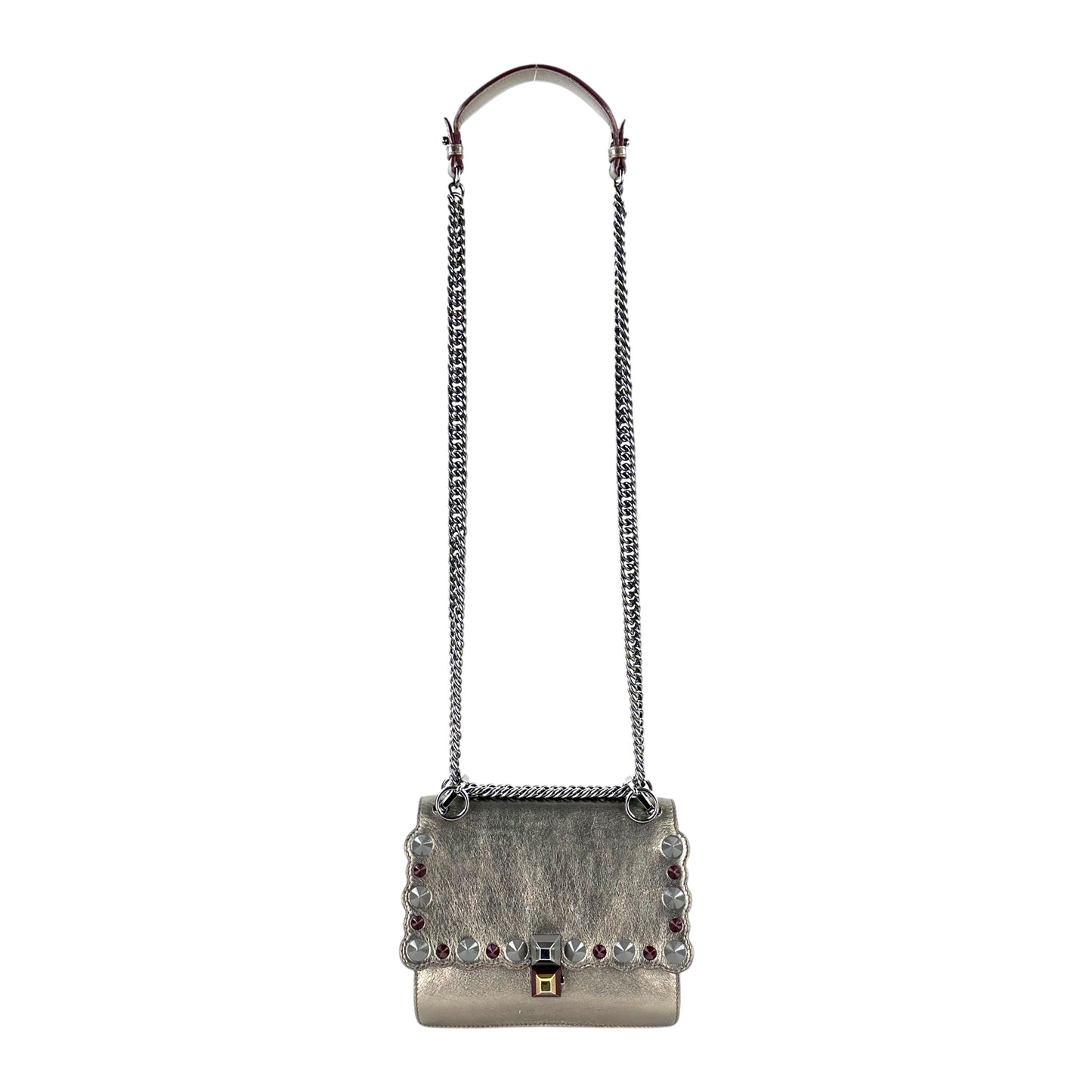 Fendi Mini Kan Studded Metallic Leather Chain Shoulder Bag