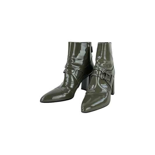 Prada Buckle Patent Leather Ankle Boots