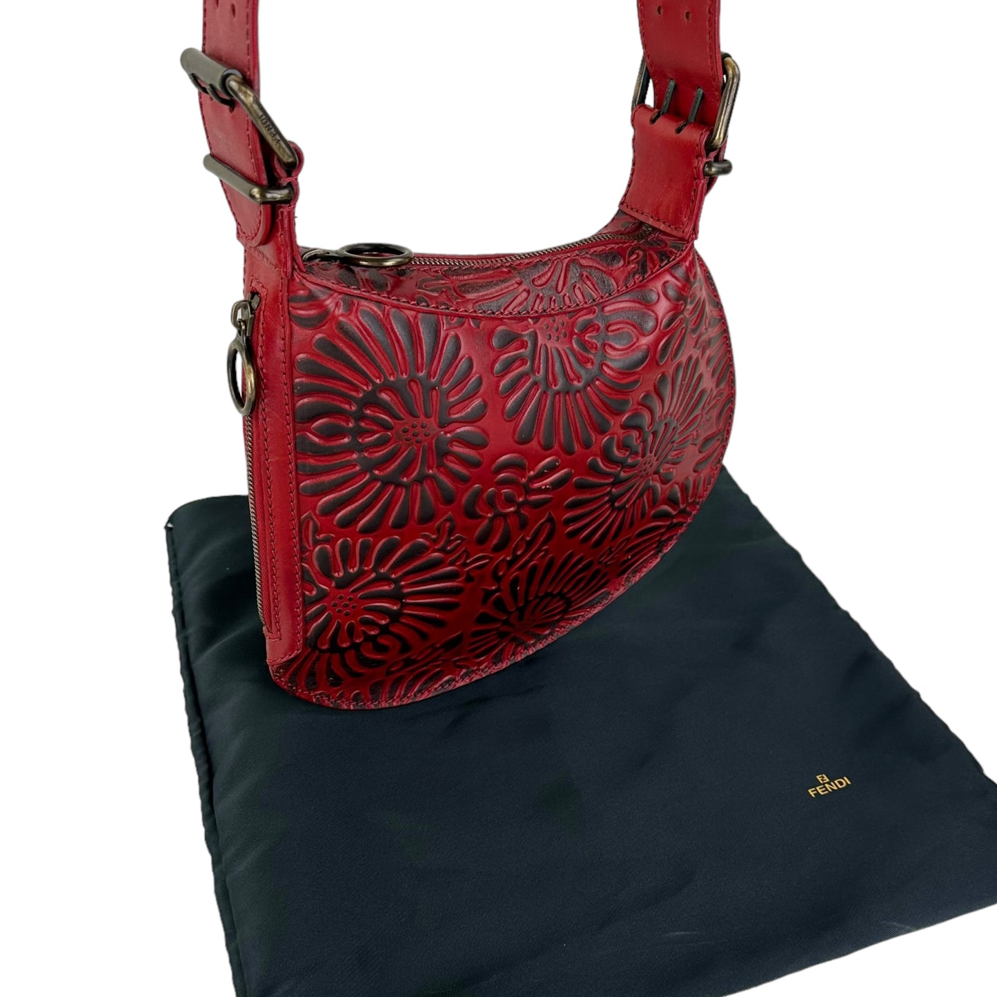 Fendi Oyster Floral Embossed Leather Shoulder Bag