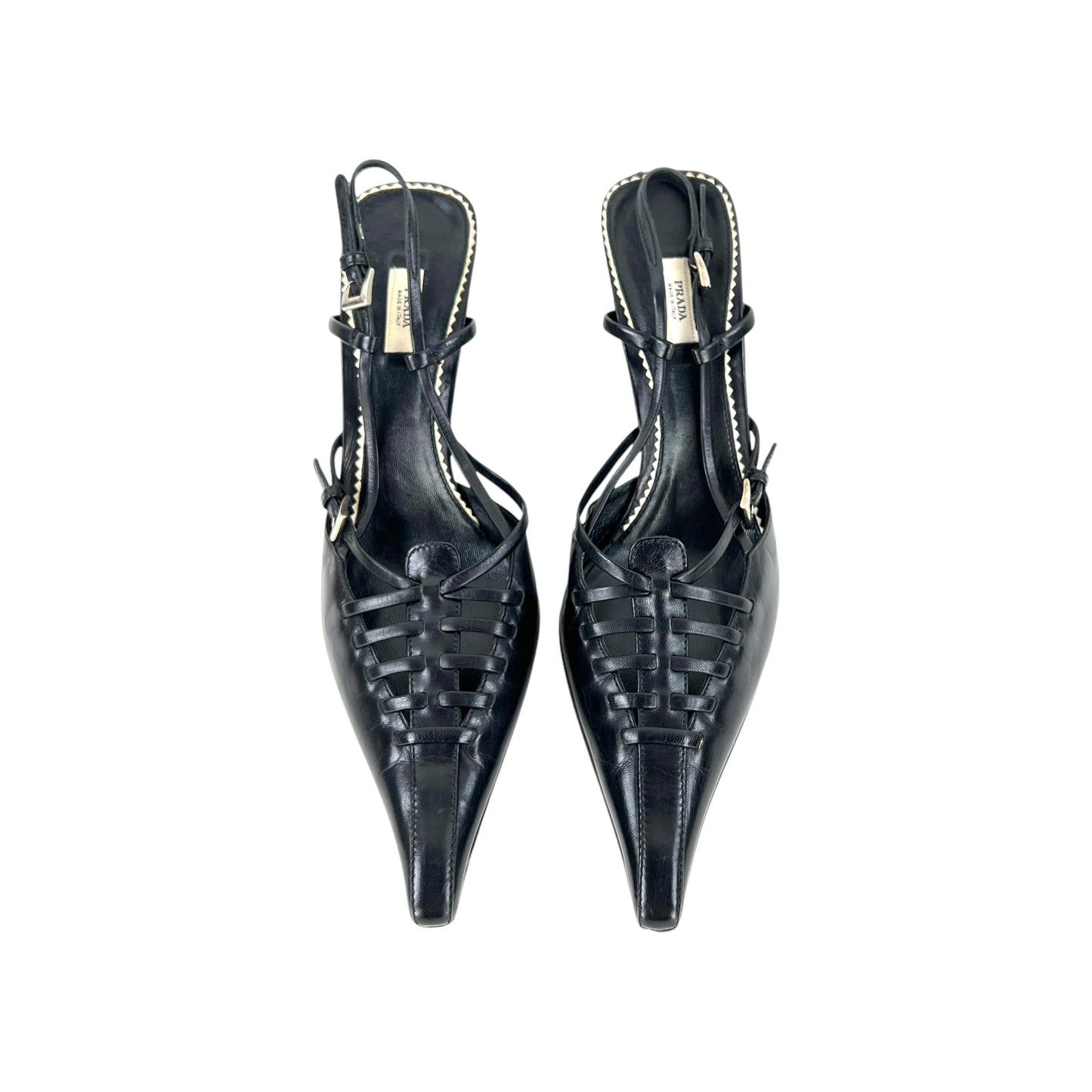 Prada Pointed Toe Leather Slingback Heels