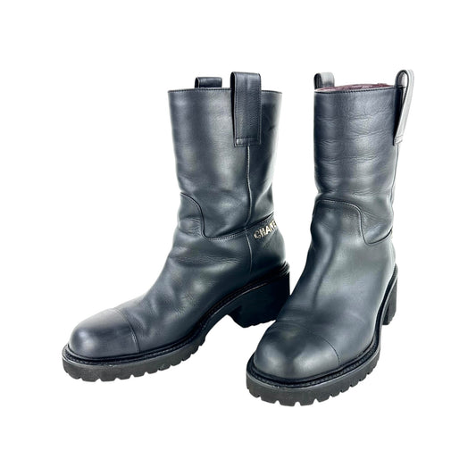 Chanel CC Leather Biker Boots