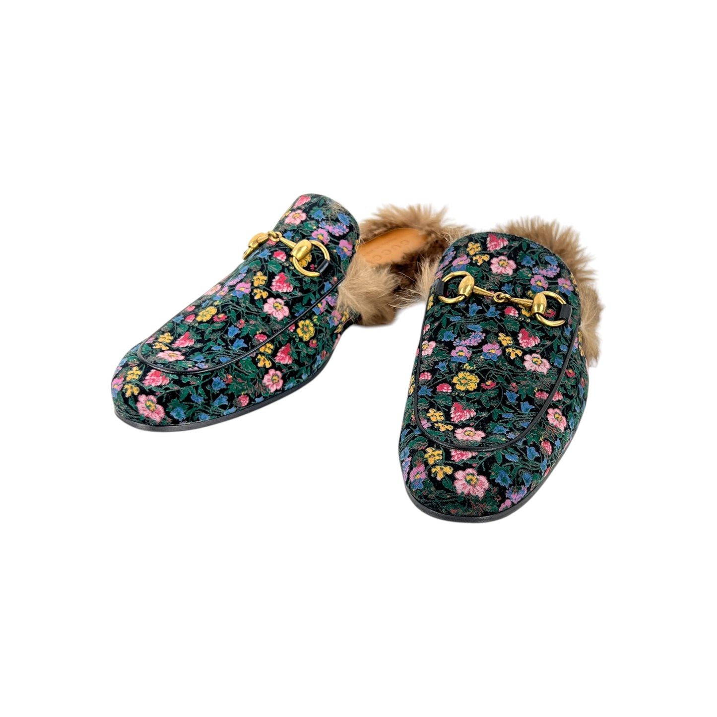 Gucci Princetown Velvet Floral Slippers