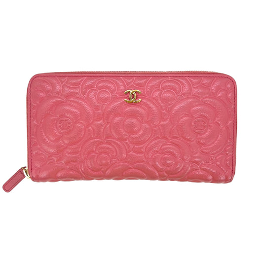 Chanel Camellia Caviar Leather Zip Around Wallet