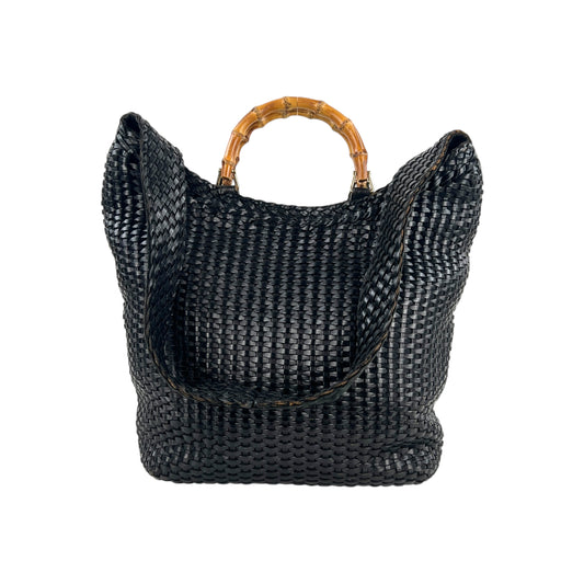 Gucci Vintage Bamboo Woven Leather Shoulder Bag