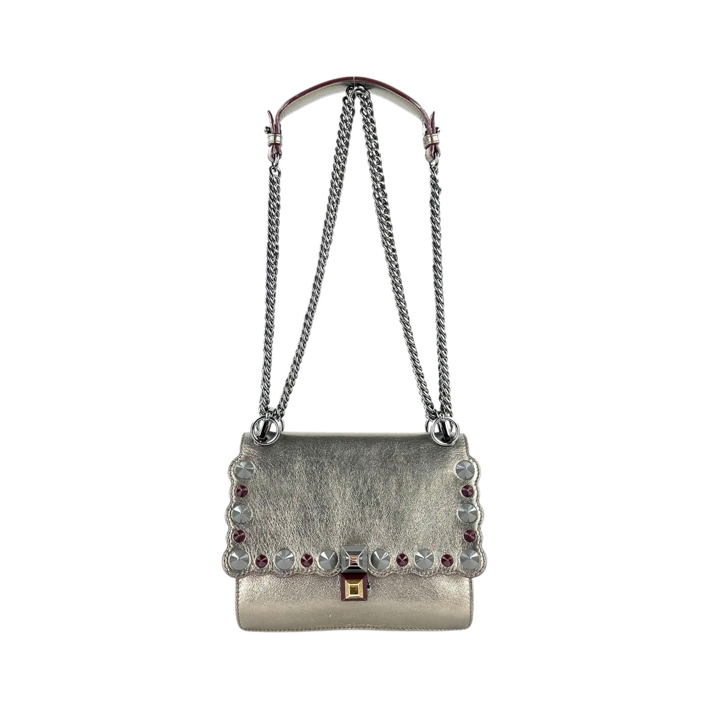 Fendi Mini Kan Studded Metallic Leather Chain Shoulder Bag