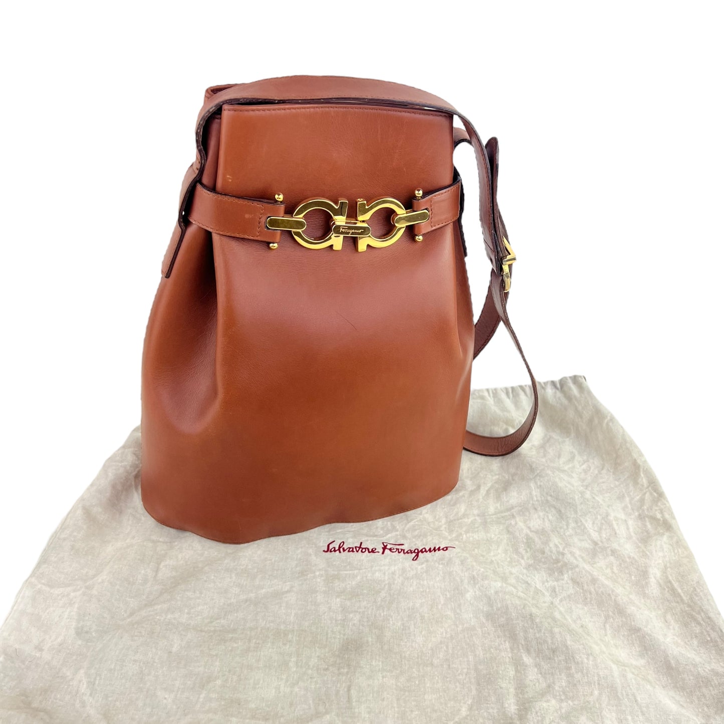 Ferragamo Vintage Gancini Leather Bucket Bag