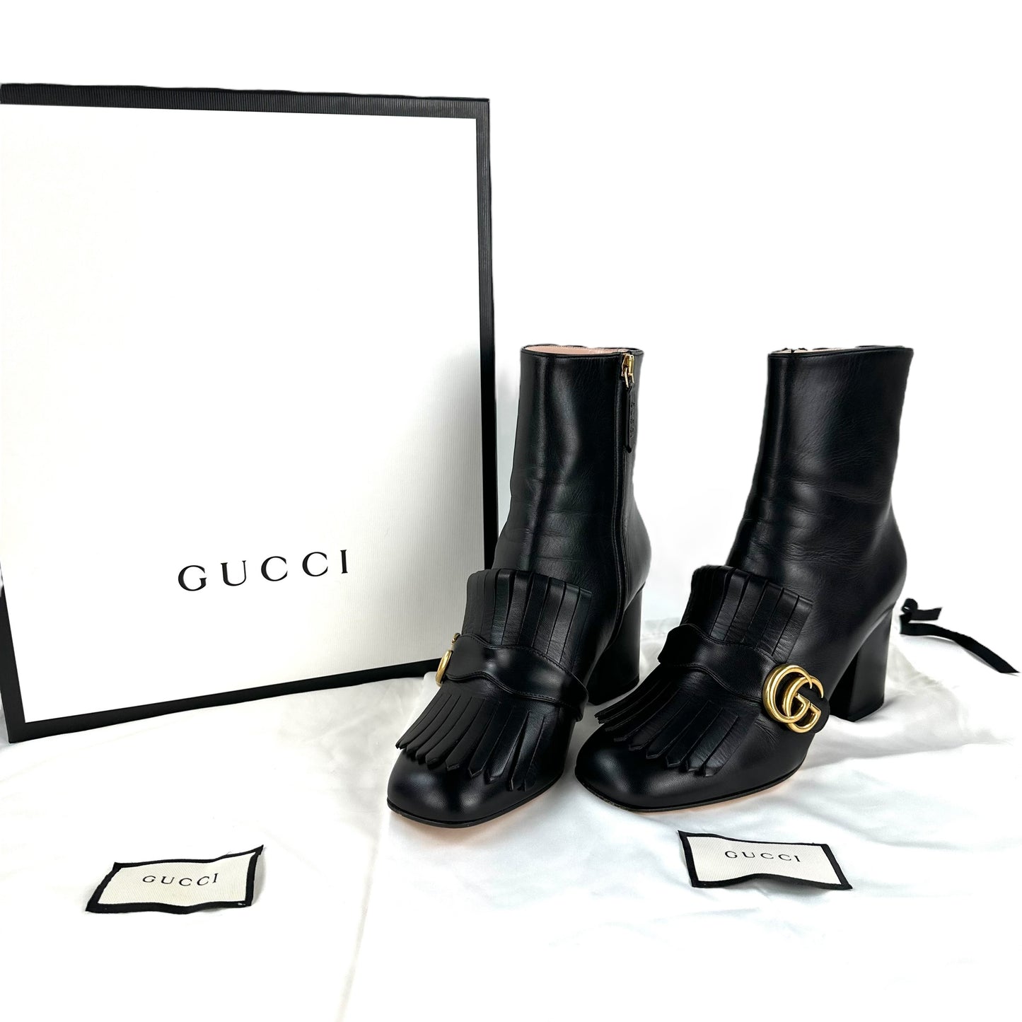 Gucci GG Marmont Fringe Leather Boots