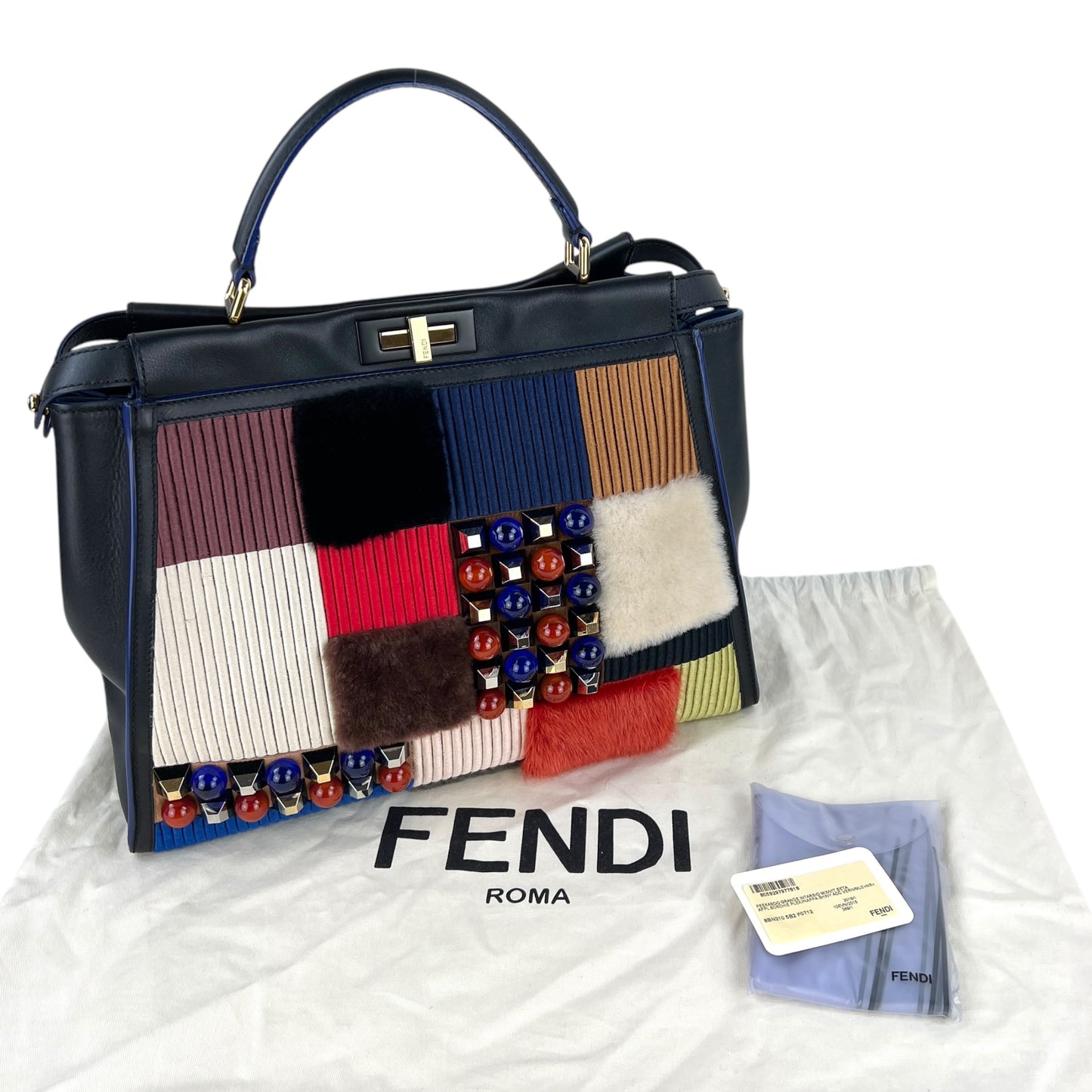 Fendi Studded Patchwork Peekaboo Handbag